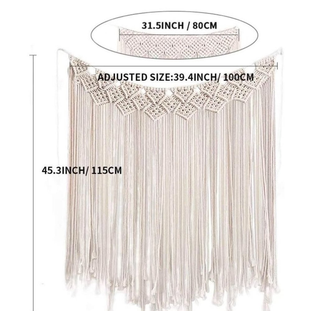 Ivory Macrame Wall Art Large Handmade Woven 39x45 inches Wedding Home Boho Decor - Picture 2 of 3